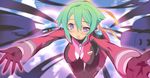  aquarion_(series) aquarion_evol bad_id bad_pixiv_id blade_(galaxist) bodysuit breasts gloves green_hair large_breasts open_mouth outstretched_arms purple_eyes short_hair solo uneven_eyes zessica_wong 