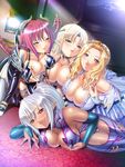  4girls blonde_hair breast_grab breast_press breasts brown_skin dark_skin demon_girl elf elysia_(kyonyuu_fantasy) erect_nipples eshuria grabbing horns huge_breasts kyonyuu_fantasy_2 large_breasts multiple_girls nadeinu nadine_(kyonyuu_fantasy) naughty_face nipple_tweak pointy_ears red_hair shahar_(kyonyuu_fantasy) shaharu silver_hair succubus tail tiara waffle zebia zebia_(kyonyuu_fantasy) 