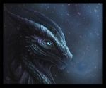  amazing blue_eyes breath cool_colors dark_theme dragon feral horn looking_at_viewer portrait realistic scalie simple_background snow solo superboll 