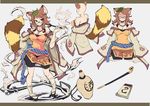  alternate_costume animal_ears belt bottle breasts brown_eyes brown_hair character_sheet cleavage futatsuiwa_mamizou glasses kiseru leaf long_sleeves medium_breasts notepad pipe platform_footwear pz raccoon_ears raccoon_tail rope sandals smoking tail touhou 