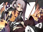  amder armor gauntlets grey_hair orange_eyes phalanx_(sekaiju) sekaiju_no_meikyuu sekaiju_no_meikyuu_3 solo twintails 