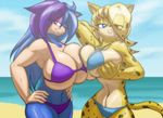  beach big_breasts bikini breasts clothed clothing couple duo fan_character feline female hedgehog huge_breasts looking_at_viewer mammal navel original_character pose seaside sega skimpy sonic_(series) squish swimsuit toughset 