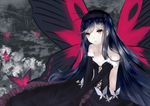  accel_world antenna_hair bare_shoulders black_hair brown_eyes bug butterfly butterfly_wings elbow_gloves gloves insect kuroyukihime long_hair shinso_(yoshitsuna) solo wings 