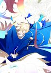  ahoge artoria_pendragon_(all) blonde_hair dress excalibur fate/zero fate_(series) green_eyes hair_ribbon highres hullabaloo invisible_air juliet_sleeves long_sleeves puffy_sleeves ribbon saber solo sword weapon 