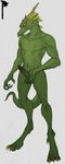  balls dragon drakel green green_body male penis scalie solo standing yellow_eyes 