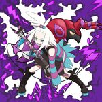  arotet blue_eyes drapion guitar gym_leader homika_(pokemon) instrument musical_note pokemon scolipede shirt striped striped_shirt topknot white_hair 