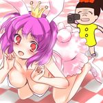  ac_japan aisatsu_girl animal_ears arigato_usagi bent_over blush breasts bunny_ears bunny_tail camcorder checkered checkered_floor collarbone crown dress lowres medium_breasts metallican mini_crown multiple_girls open_mouth purple_hair red_eyes short_hair tail 