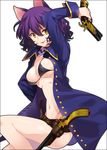  animal_ears antique_firearm bikini_top breasts cat_ears coat edward_teach_(eiyuu_senki) eiyuu_senki fang firearm firelock flintlock gun handgun holster medium_breasts mizuki_makoto multiple_barrel_gun navel open_mouth pistol skull smile solo strap_gap thigh_holster weapon yellow_eyes 