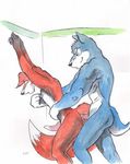  anal_penetration anthro canine duo erection fox gay interspecies louiefurrywolfy male mammal penetration penis traditional_media unknown_artist wolf 
