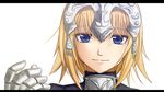  blonde_hair blue_eyes chien_zero fate/apocrypha fate/zero fate_(series) gauntlets headpiece jeanne_d'arc_(fate) jeanne_d'arc_(fate)_(all) purple_eyes short_hair simple_background solo white_background 