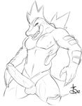  anthro balls biceps big_penis black_and_white erection feraligatr kwsmithjr long_penis looking_at_viewer male monochrome muscles nintendo nude pecs penis pok&#233;mon pok&eacute;mon reptile scalie sketch solo spread_legs spreading video_games 