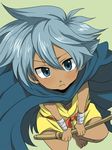  b-daman b-densetsu!_battle_b-daman blue_eyes blue_hair cape solo tan tsubakura_tsubame yamasae 