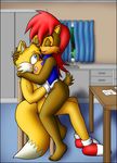  big_breasts blue_eyes blush breasts canine chair duo female fox hair inside interspecies kitchen knownvortex male mammal mastery_position miles_prower nipples open_mouth penetration red_hair riding sally_acorn sega sex shoes sitting sonic_(series) straight sweat table vest 