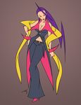  alternate_costume bare_shoulders breasts cleavage eyeshadow flat_color formal hagoromo hair_slicked_back hand_on_hip high_heels hips large_breasts lipstick long_hair makeup navel pinstripe_suit purple_hair rose_(street_fighter) scarf shawl shoes signature single_hair_intake slender_waist solo street_fighter street_fighter_zero_(series) striped suit tongman wide_hips wing_collar wrist_cuffs 