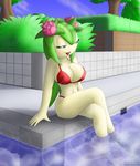  bikini blue_eyes breasts clothed clothing cosmo_the_seedrian crossed_legs female green_hair hair knownvortex nipples pool sega skimpy sonic_(series) swimsuit water 