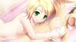  '&'_-sora_no_mukou_de_sakimasu_you_ni- 1boy 1girl bathing blonde_hair flat_chest game_cg green_eyes highres hug hug_from_behind mahori_tsukasa mixed-sex_bathing navel nipples nude saeki_hokuto shared_bathing smile soap_bubbles wet 