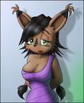  big_breasts black_hair breasts cleavage clothed clothing cute dress feline female green_eyes hair knownvortex looking_at_viewer lynx mammal nicole_the_lynx sega solo sonic_(series) 