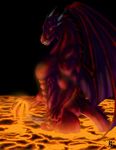  abs balls biceps big_muscles claws dragon erection fangs horn lava looking_at_viewer male muscles nude pecs penis red_dragon scalie solo sudonym wings 