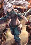  1girl bare_shoulders blue_eyes breasts covered_navel curvy god_eater god_eater_3 large_breasts long_hair looking_at_viewer medium_breasts ponytail silver_hair solo standing tagme weapon wide_hips 