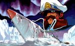  90s aurora dithering facial_hair fushigi_no_umi_no_nadia hat iceberg male_focus military military_uniform mustache nautilus nemo non-web_source ocean official_art oldschool one_eye_covered peaked_cap pixel_art sky submarine uniform watercraft waves 