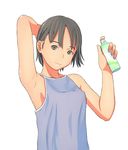  arm_up armpits bare_shoulders black_eyes black_hair flash_tomo original short_hair simple_background solo 