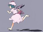  bad_id bad_pixiv_id barefoot blue_hair dress full_body hat kasugai profile red_eyes remilia_scarlet running simple_background solo touhou wings 