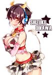  animal_ears animal_print bad_id bad_pixiv_id bell bell_collar breasts brown_hair character_name collar cow_bell cow_ears cow_horns cow_print cow_tail elbow_gloves gloves headset horns ichiko_saba idolmaster idolmaster_cinderella_girls large_breasts oikawa_shizuku open_mouth short_hair smile tail 