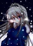  bad_id bad_pixiv_id blue_eyes clannad coat hairband haruta_(806060) highres long_hair sakagami_tomoyo silver_hair snow solo 