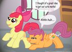  anus apple_bloom_(mlp) applebloom_(mlp) butt cub cutie_mark cutie_mark_crusaders_(mlp) dialog dialogue english_text equine female feral friendship_is_magic hair horse lesbian long_hair mammal my_little_pony pegasus pony pussy red_hair scootaloo_(mlp) smile text tongue tongue_out wing_boner wings yaoifairy young 