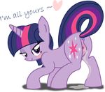  &hearts; &lt;3 absurd_res blush butt cutie_mark drooling egnlish_text english_text equine female feral friendship_is_magic hair hi_res horn horse long_hair looking_at_viewer magic mammal multi-colored_hair my_little_pony pony presenting purple_eyes purple_hair pussy pussy_juice saliva solo text twilight_sparkle_(mlp) unicorn 