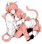  animal_ears cat_ears cat_tail hug inazuma_eleven inazuma_eleven_(series) kemonomimi_mode kiyama_hiroto kuroemon monochrome multiple_boys nagumo_haruya short_hair simple_background tail white_background 