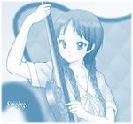  akiyama_mio bad_id bad_pixiv_id bass_guitar black_hair bluez braid hair_over_shoulder hime_cut instrument k-on! k-on!_movie long_hair monochrome singing! solo twin_braids 