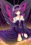  accel_world antenna_hair bad_id bad_pixiv_id bare_shoulders black_hair butterfly_wings elbow_gloves gloves kuroyukihime long_hair purple_eyes solo toshi_(1-147) wings 