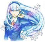  blue blue_eyes blue_hair blue_hairband hairband light_blue_hair long_hair magic_knight_rayearth ryuuzaki_umi school_uniform solo white_background yohane_shimizu 