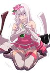 alternate_color assassin_(ragnarok_online) axe boots braid lips lipstick long_hair makeup mr.romance pink_eyes potion ragnarok_online solo sweat tears thigh_boots thighhighs weapon white_hair 