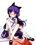  1girl animal_ears bag bare_shoulders black_hair blush body_blush cat_ears cunnilingus derivative_work fake_animal_ears gokou_ruri handbag hetero hood hoodie kousaka_kyousuke long_hair mole mole_under_eye no_legwear oral ore_no_imouto_ga_konna_ni_kawaii_wake_ga_nai panties panties_around_one_leg ribbon sasahara_yuuki sleeveless underwear white_panties 