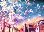  akkijin aqua_eyes aqua_hair bad_id bad_pixiv_id cloud corset detached_sleeves dress hatsune_miku jewelry long_hair looking_at_viewer necklace see-through sky smile solo thighhighs vocaloid 