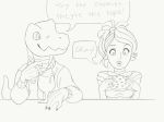  anthro black_and_white claws clothing cookie female food goosebumps hi_res human ice_cream_float lizard male mammal monochrome reptile scalie unknown_artist 