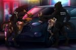  2019 anthro arrest blackshepard_(character) canine car flyinfox_(character) group hyaenid laiinu_(artist) male male/male mammal opium5_(artist) penetration penis police vehicle williamca_(character) zeddoggo_(character) 