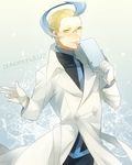  akuroma_(pokemon) blonde_hair blue_hair glasses gloves lab_coat labcoat male male_focus multicolored_hair nintendo pokemon pokemon_(game) pokemon_bw2 professor two-tone_hair 