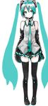  :3 aqua_eyes aqua_hair bad_id bad_pixiv_id bare_shoulders boots detached_sleeves hatsune_miku headset kirisawa_saki long_hair necktie simple_background skirt sleeves_past_wrists solo thigh_boots thighhighs twintails very_long_hair vocaloid white_background 
