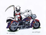  clothed clothing ear_piercing female james_m_hardiman looking_at_viewer mammal motorcycle onyx_(jmh) piercing scythe skimpy skunk solo 