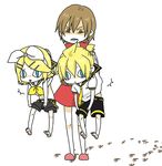  &lt;o&gt;_&lt;o&gt; 1boy 2girls :&lt; :3 angry artist_request bare_legs barefoot black_sailor_collar black_shorts blonde_hair bow brown_eyes brown_hair clenched_teeth dirty_feet footprints hair_bow hair_ornament hairclip headphones kagamine_len kagamine_rin looking_at_another meiko multiple_girls navel neckerchief necktie picking_up ponytail red_footwear sailor_collar shaded_face short_hair short_sleeves shorts simple_background skirt skirt_lift slippers slit_pupils standing teeth vocaloid white_background white_bow yellow_neckwear 