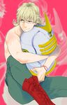  bad_id bad_pixiv_id barnaby_brooks_jr boots glasses green_eyes halftone halftone_background male_focus muscle pillow shirtless sky_high solo tiger_&amp;_bunny tsuzuki_(matchbox) zoom_layer 