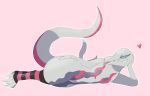  &lt;3 2019 5_fingers 5_toes anthro bedroom_eyes clothing colored_sketch digital_drawing_(artwork) digital_media_(artwork) female half-closed_eyes hi_res legwear lizard looking_at_viewer lying markings multicolored_body nintendo pok&eacute;mon pok&eacute;mon_(species) pose reallydarkandwindie reptile salazzle scalie seductive shiny_pok&eacute;mon simple_background sketch socks solo thick_thighs toes tongue tongue_out video_games voluptuous white_body wide_hips 