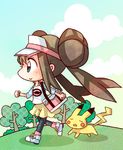  brown_hair female_protagonist_(pokemon_bw2) lowres mei_(pokemon) nintendo pikachu pokemon pokemon_(game) pokemon_bw2 