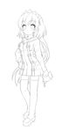  absurdres breasts copyright_request hand_on_hip highres lineart looking_at_viewer monochrome small_breasts solo touko_(tokotoko) 