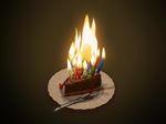  birthday brown_background cake candle chocolate fire food fork hakugin23 icing no_humans plate still_life 