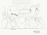 anthro black_and_white claws clothing cookie female food goosebumps hi_res ice_cream_float lizard male monochrome post_transformation reptile scalie unknown_artist 