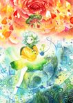  balloon colored_pencil_(medium) eyeball flower green_eyes hat heart heart_of_string komeiji_koishi mdnk oota_jun'ya_(style) rose short_hair skirt solo touhou traditional_media watercolor_(medium) 